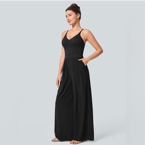 Halara Breezeful™ V-Neck Backless Wide-Leg Palazzo Jumpsuit - Black, Size S NWT